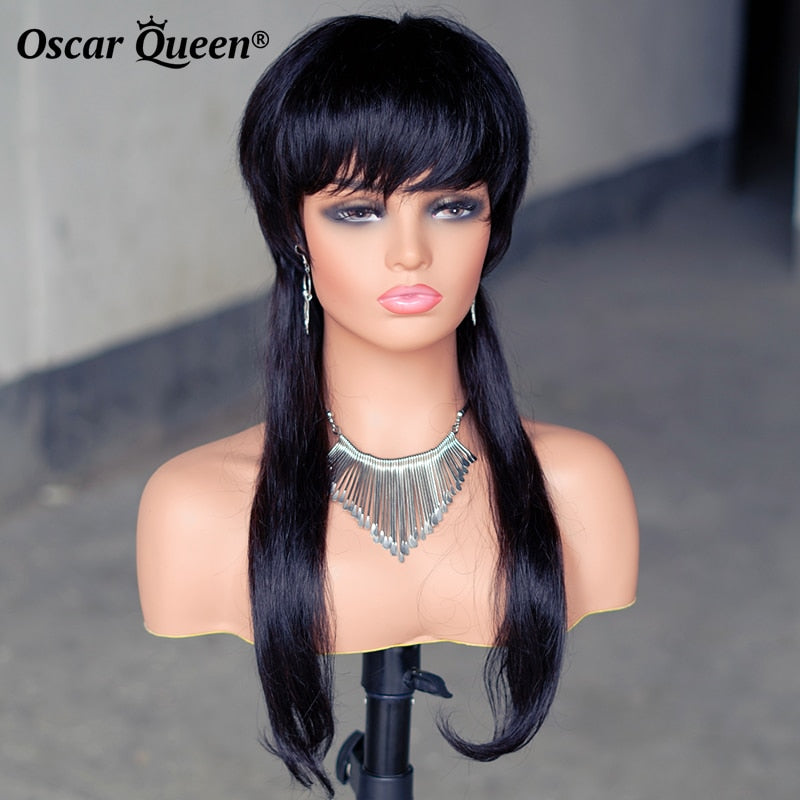 Full Machine Made Short Pixie Cut Brazilian Loose Curly Human Hair No Lace Wigs Wig With Bangs