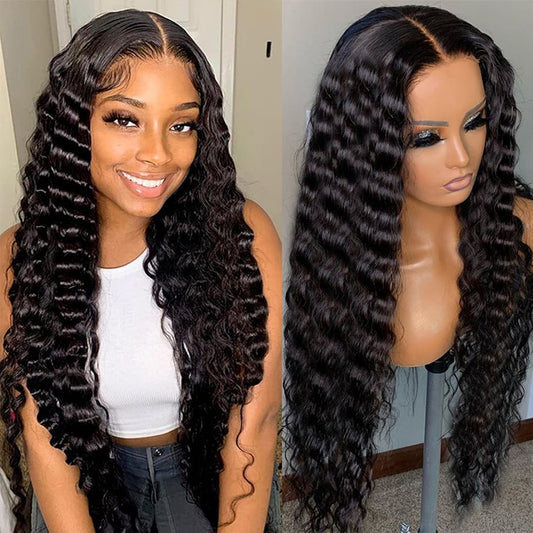 13x6 Loose Deep Wave 13x4 Transparent Lace Front Human Hair Pre Plucked 180% Loose Deep Curly Closure Wigs