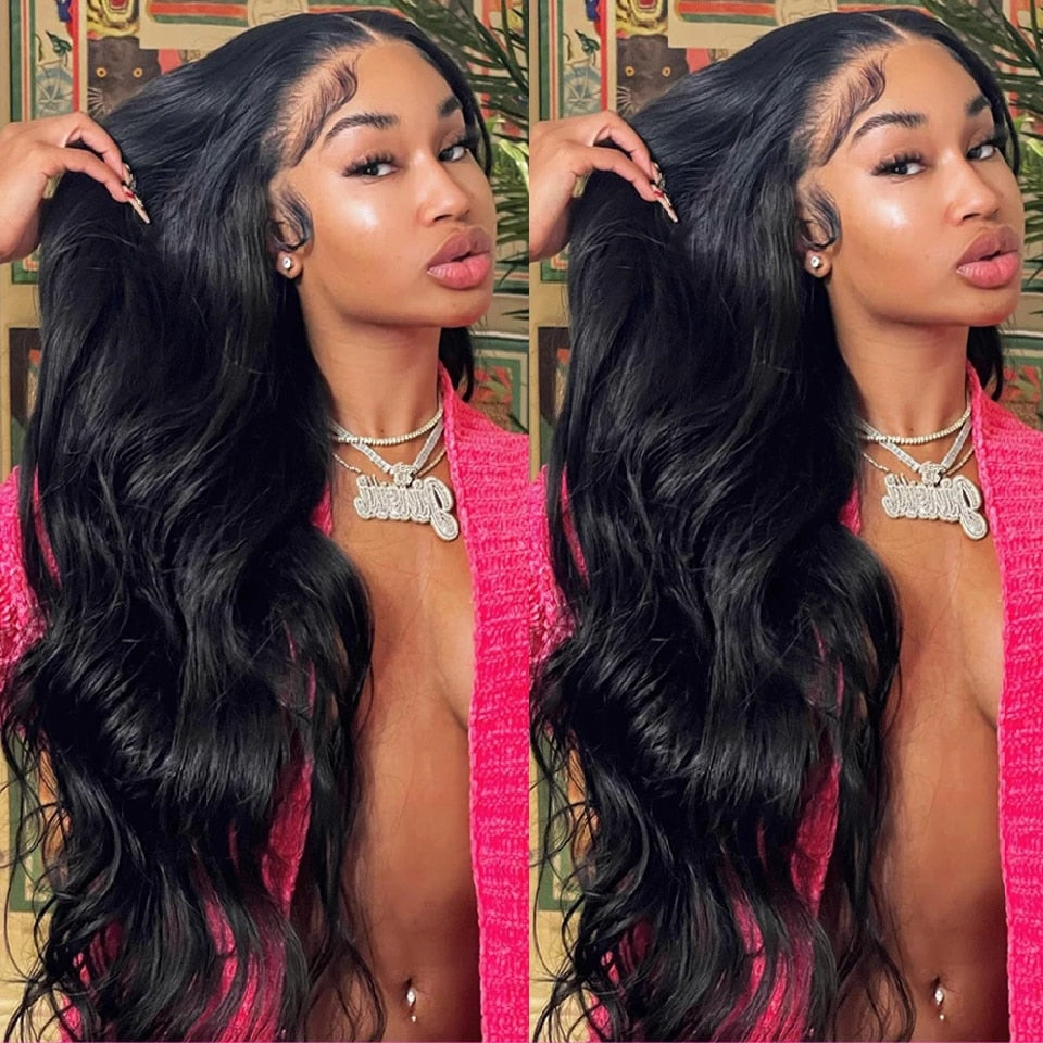 30 Inch Wavy Brazilian Body Wave Lace Front Wig 13x4 HD Transparent Lace Human Hair Wigs