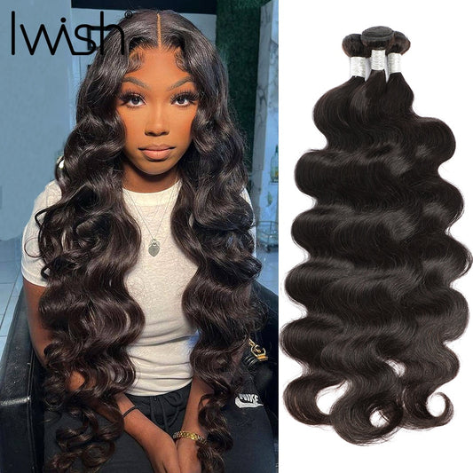 Body Wave Human Hair Natural Black 12A Iwish Hair Bundles 1/3/4 Piece Hair