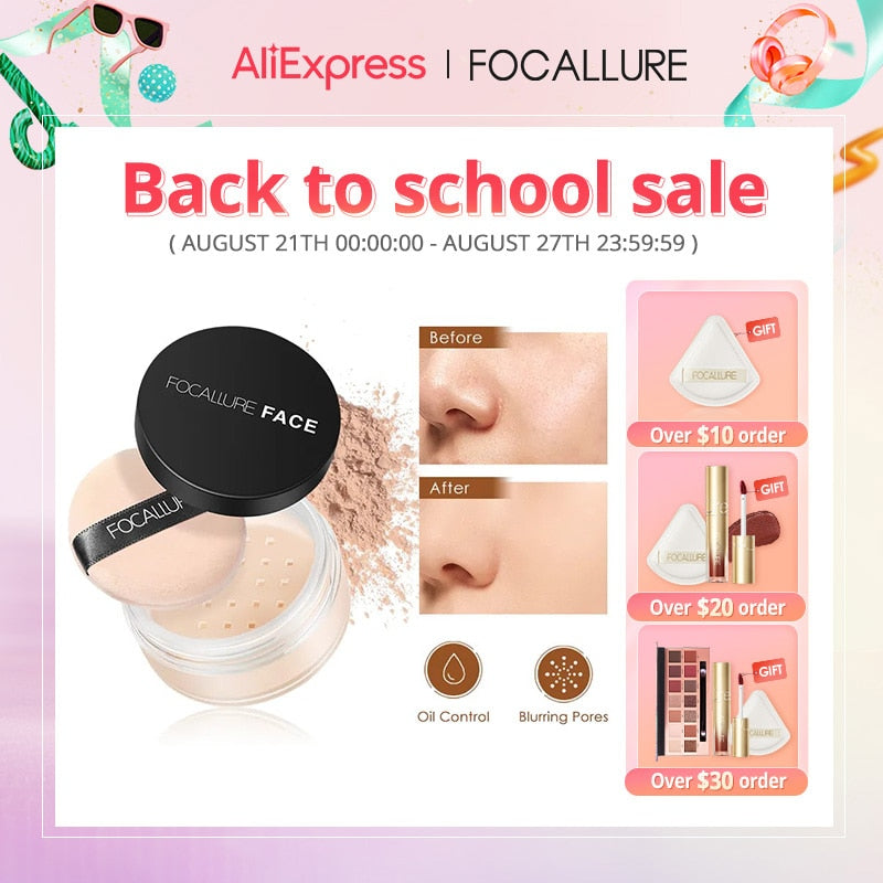 FOCALLURE 9 Colors Oil-control Waterproof Long-lasting Full Coverage Face Compact Setting Powder