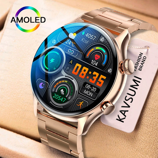 KAVSUMI AMOLED HD Screen Always On Display Men and Women's  Bluetooth Call IP68 Waterproof Sport Fitness Smartwatch