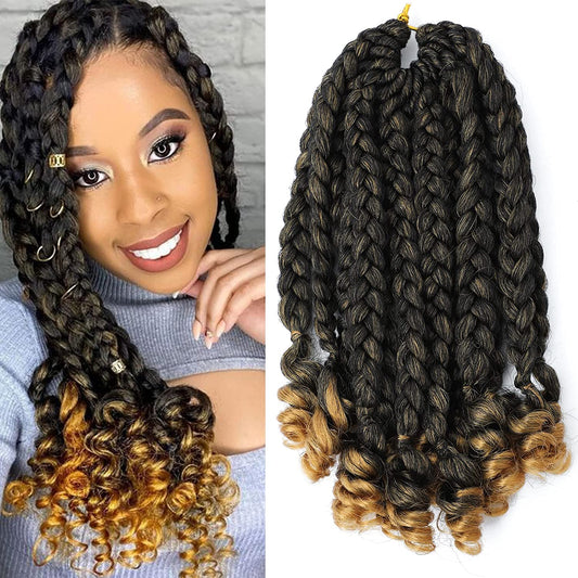 Sambraid Synthetic Short Bob 10Inch Omber Blonde Pre Stretched Box Braids with Curly Ends